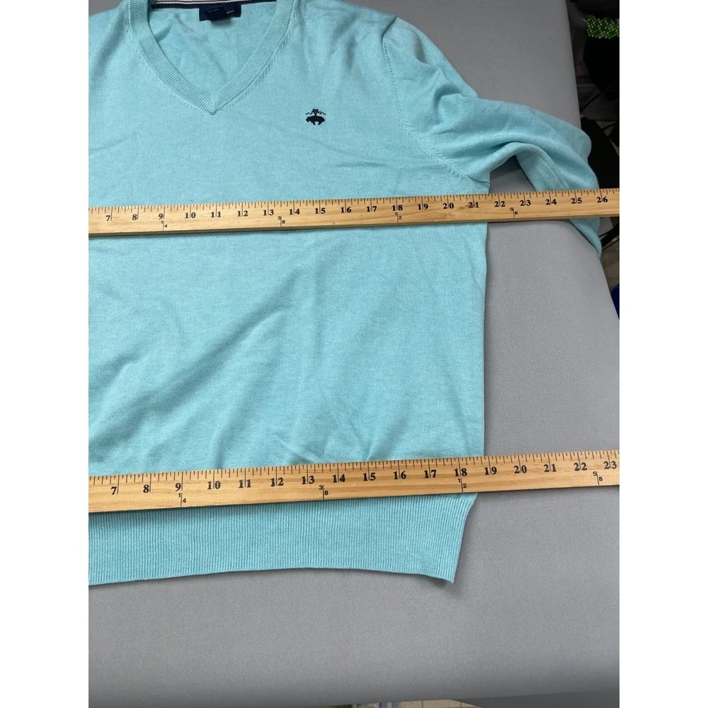 Brooks Brothers‎ Mens V-Neck Sweater Light Blue Supima Cotton Size M Logo Knit